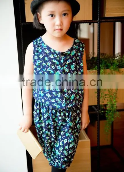 Lovely Sleeveless Dress Set Chifon Blouse Set for Baby Girl Printed Flower Jumpsuit