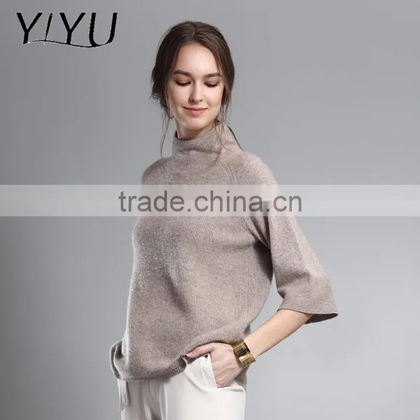 Fashion Women Loose Three-fourths Sleeve Turtleneck Cashmere Pullover photo-2
