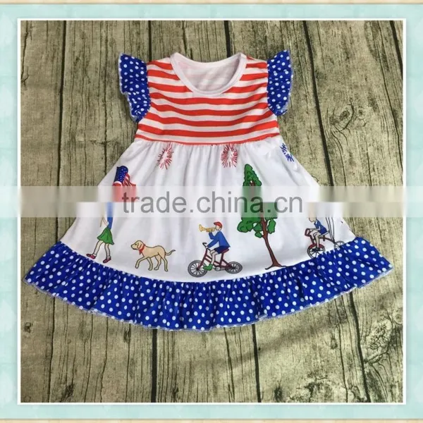 Baby Frock Design Patriotic Firework Print Pearl Wholesale Clothing Dress for Kids photo-4