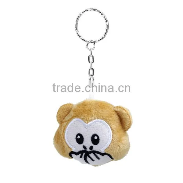 Wholesale Monkey Animal Silver Tone Brown Emoji Pattern Carved Plush Keychain photo-2