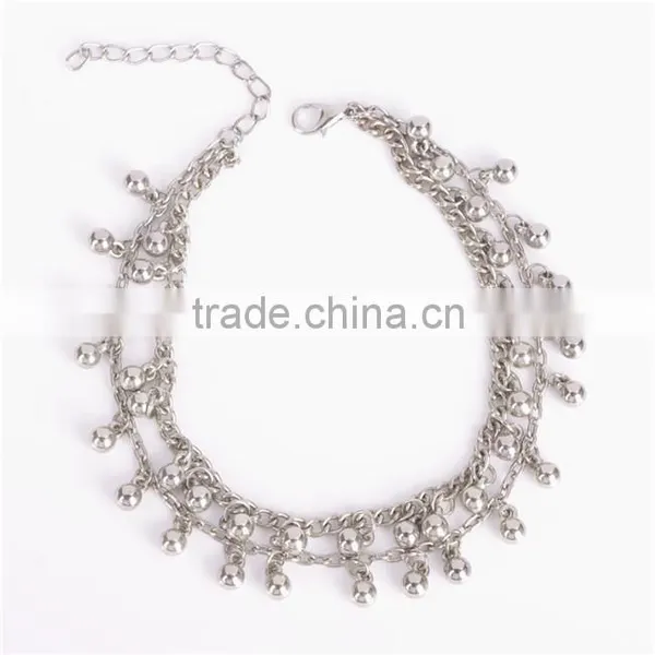 Silver Tone Double Layer Waterdrop Ball Tassel Anklet Beach Yoga Dance Foot Chain photo-3