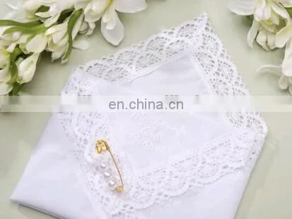 lace cotton handkerchief,piping,white,wedding