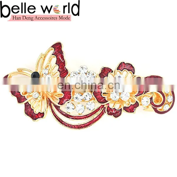 Elegant Butterfly Flower Oil Drip Rhinestone French Hair Barrette Clips photo-2