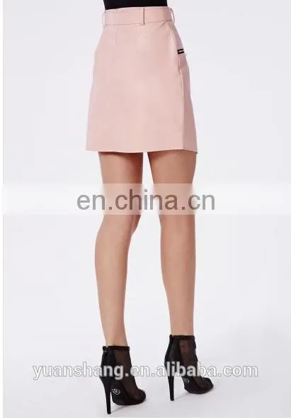 2015 Pink Mature Woman Leather Skirt Asymmetric Mini Skirt photo-3