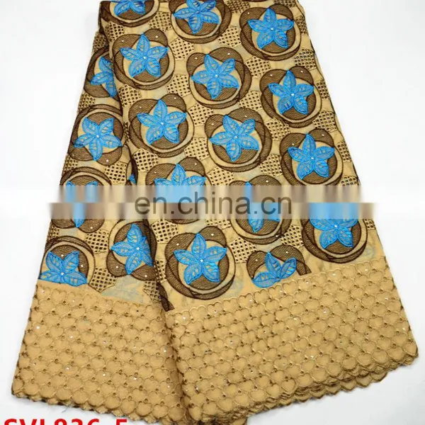 2017 African Heavy Swiss Cotton Lace Fabric , Yellow +blue Color Nigeria Cotton Lace ,african Dresses Lace Fabric Cotton photo-5
