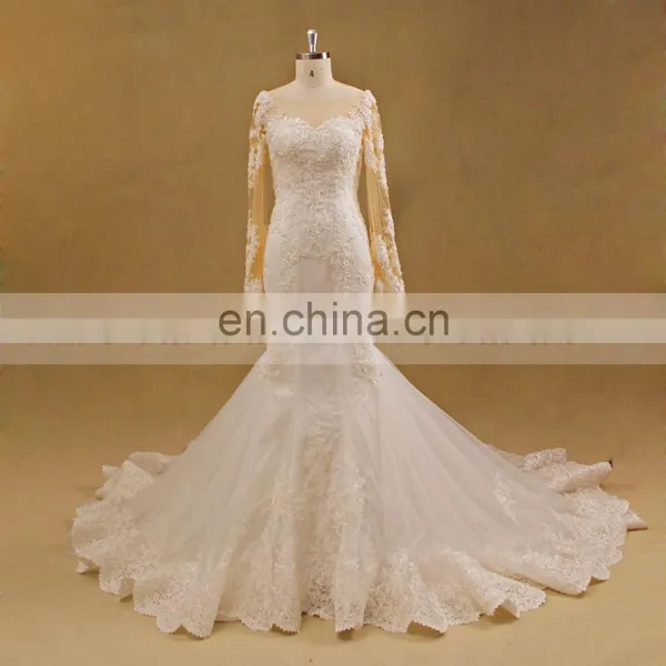 ED Wedding Gown Bridal Boat Neck Long Sleeve Wedding Dress