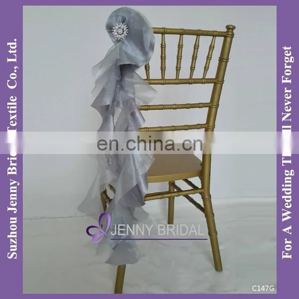 C147G Silver Organza Wholesale Chair Sashes With Buckle