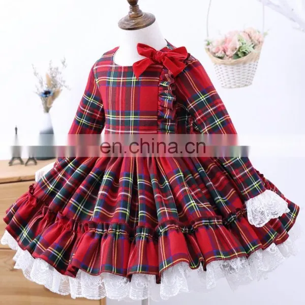 Baby Girl Autumn Winter Red Plaid Lolita Dress Vintage Spanish Ball Princess Kids Christmas Birthday Ball Gown Dress photo-2