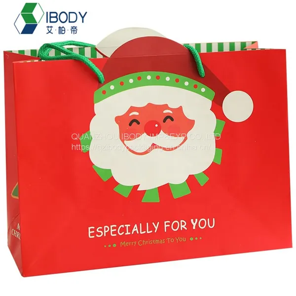 Custom Santa Claus Kraft Paper Gift Shopping Bag With Handle Party Gift Bag photo-3