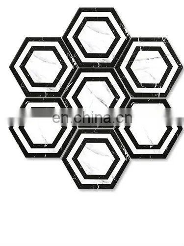 Nordic Retro Art INS Style Bathroom Background Wall Black and White Non-slip Hexagonal Tiles 200 * 230 Floor Tiles photo-5