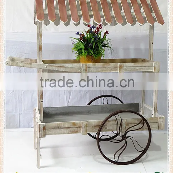 New Design Outdoor Antique Vintage Wooden Flower Cart for Sale for Garden Decor HW15A00308