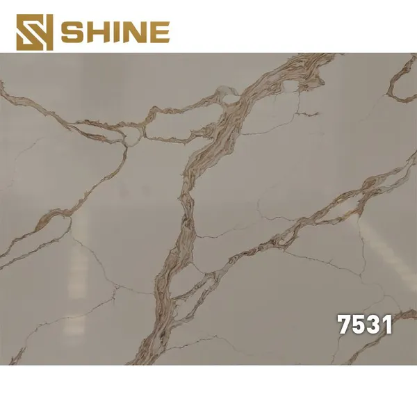 White Calacatta Quartz Stone Slab Artificial With Golden Veins for Living Room Countertop and Vanity Top for Home Use photo-3