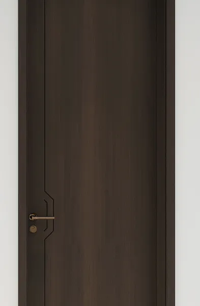 Premium Dark Walnut Finish Room Door With Clean Linear Detailing