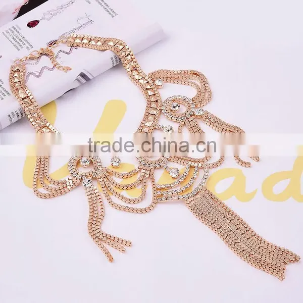 Celebrity Style Luxury Gold Drape Tassel Choker Big Necklace And Earrings photo-2