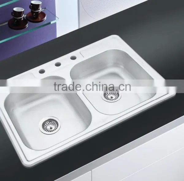 830*560mm One Piece Double Bowl Satin Finish Stainless Steel Sink Hot Sale for South America