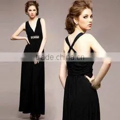 2016 fashion 100% cotton backless elegant evening dress