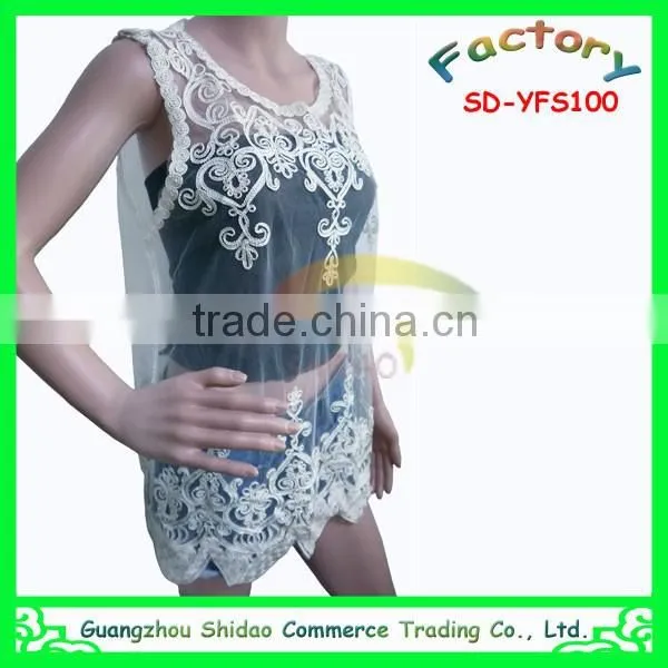 New Fashion Korean Style Women Sleeveless Lace Elegant Blouse Design Organza Embroidery Tank Top for Women Blouse photo-2