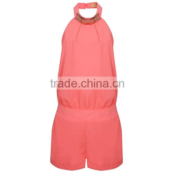 Custom Made Adult Pink Elegant Slim Fit Clubwear Party Trouser Women Woven Jumpsuit photo-4