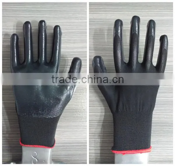 13 Gauge 40g Black Nylon Glove Core Black Nitrile Coated Work Gloves for Vehicle Repair photo-2