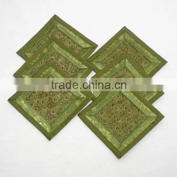 Indian Silk Table Runner With 6 Place Mats & 6 Coaster in Green Color Size 16*62 photo-3