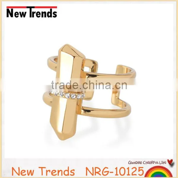 Costum Simple Gold Plated Rhinestone Finger Ring Jewellery photo-3