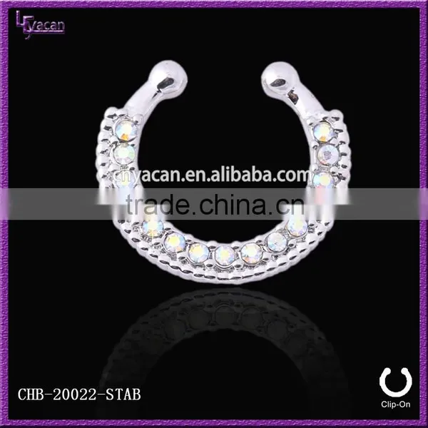 Unique Samll Single Line Paved Gem Fake Nose Rings photo-4