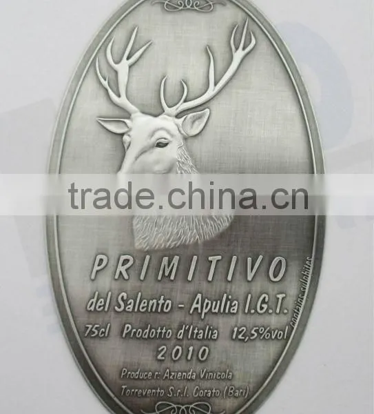 Custom 3D Bottle Label, Wine Bottle Sticker, Aluminum Embossed Label, Bottle Badge