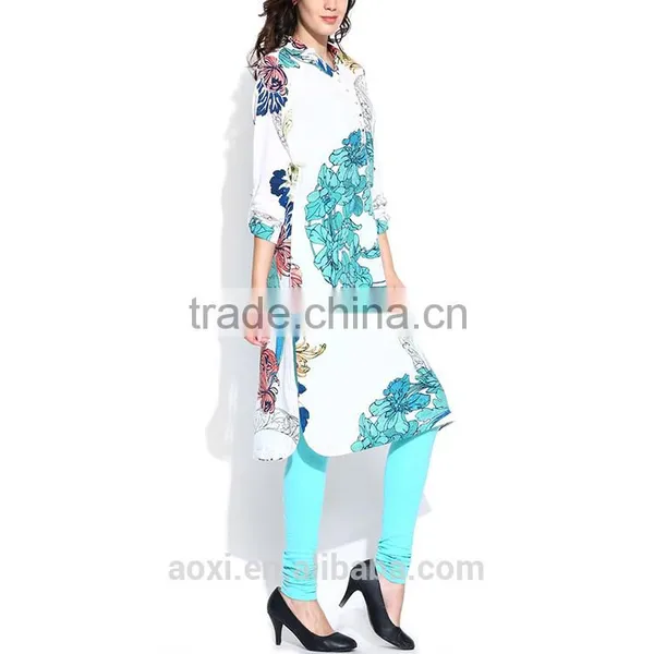Oem Clothes Supplier Latest Design Fashion Print Party Wear Kurti for Women photo-3