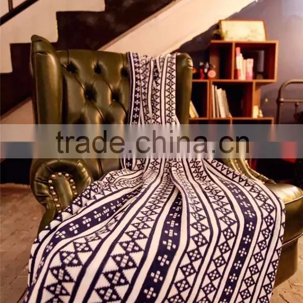 Stripe and Check Style 100% Cotton Knitted Throw Blanket