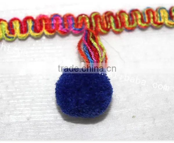 Fashional Design 5cm Width Corchet Cotton Rainbow Pom Pom for Garment photo-3