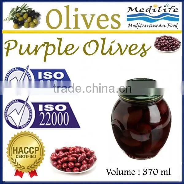 High Quality 100% Tunisian Table Olives,Purple Olives Broken, Purple Olives 370 ml Glass Jar