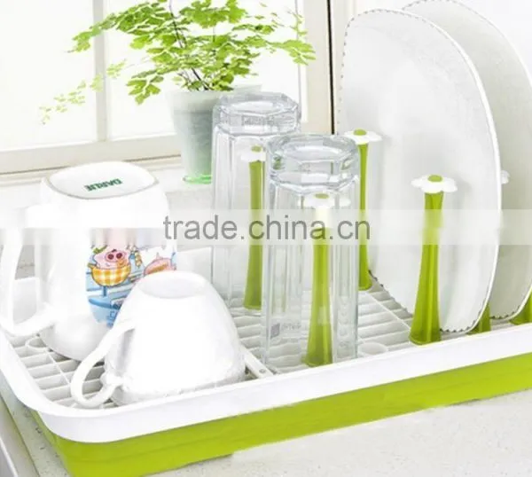 Two Tier Kitchen Dish Drying Rack Cup Spoon Storage Draining Board Organizer Green photo-3