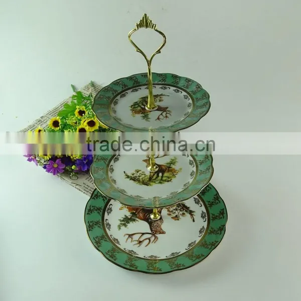 Wholesale Stocked Porcelain Cake Stand for Food, Porcelain Fruit Plate With Gold Line,wedding Cake Use photo-2