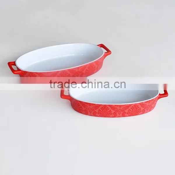 Set of 3 Oval Shape Bake Dish, Stoneware With Solid Color photo-3
