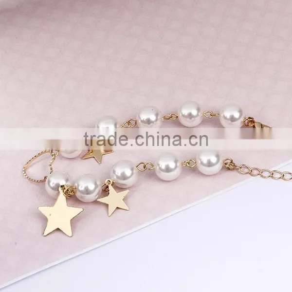 Gold Heart Star Charms Pearl Link Bracelet photo-5