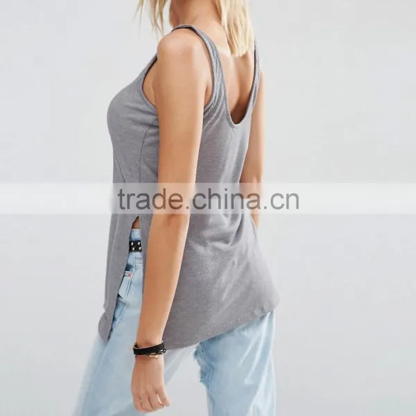 Sports Fit Singlet Women's Tank Tops With Side Split photo-5