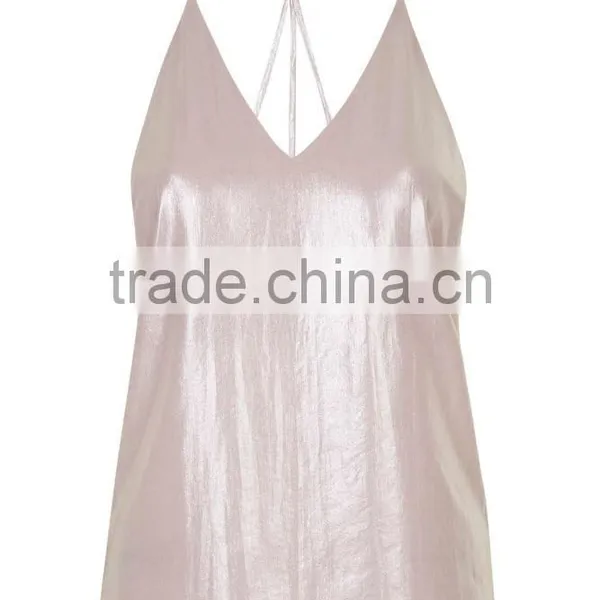 Sexy Nude Metallic Reflective Vest Spaghetti Strap Tank Top HSD2131 photo-3
