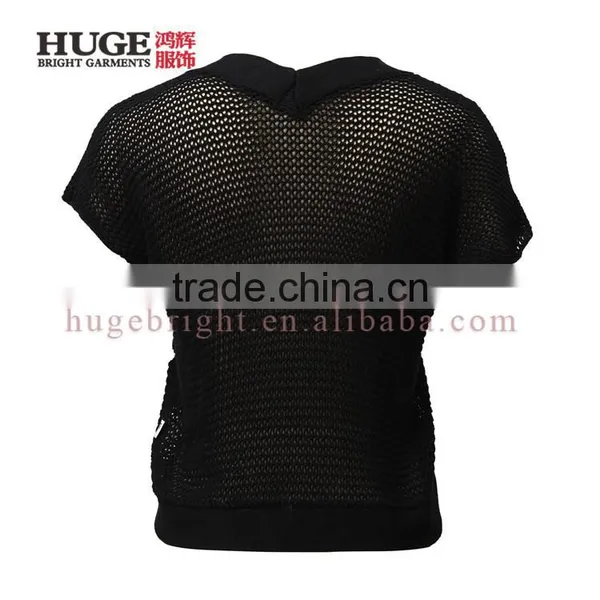 100% Cotton Hand Crocheted Sweater Black Womens Crop Top photo-2
