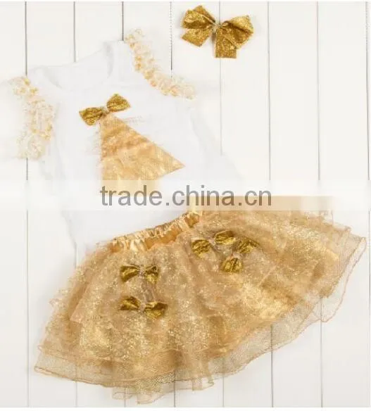 2016 Wholesale and Factory Price Golden Childhood Tutu Set With Golden Headband and Pleated the Flowers for Baby Gilrs photo-2
