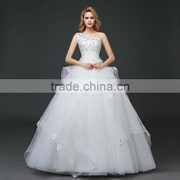 MGOO Custom Made One Shoulder White Beaded Magic Dress Company Ballgown Bridal Party Dress New Style photo-2