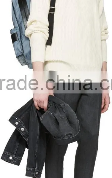 Crew Neck Long Raglan Sleeve Ribbed Cotton Jersey Sweater in Off White for Men photo-4