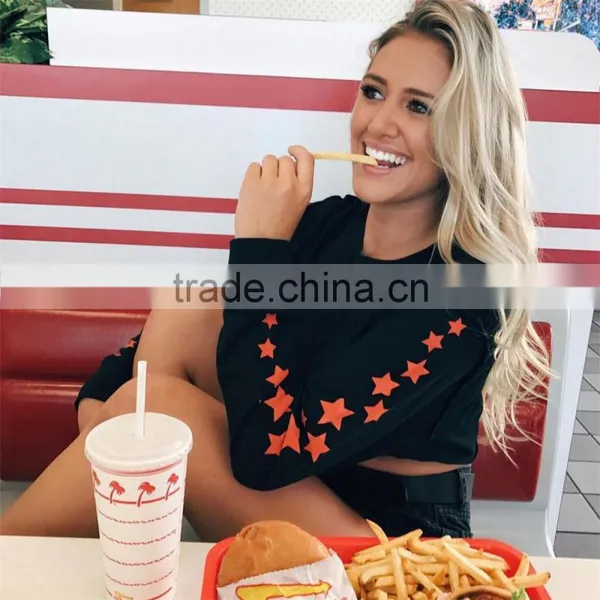 B40999A 2017 Autumn Fashion Crop Tops Women Short Star Sweatshirt photo-2