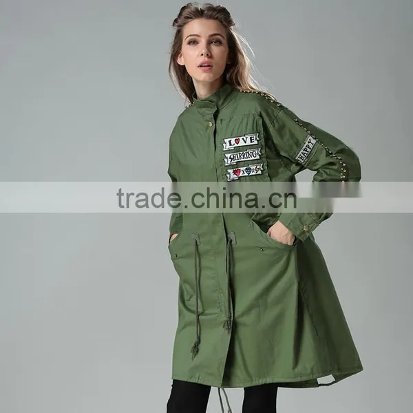 BF Long Style Korean Army Green Printed Loose Fashion Coats Models photo-3