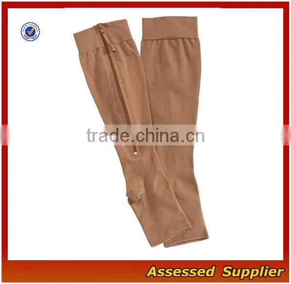 Custom Medical Zipper Compression Sock, Compression Beige Socks, Open Toe Knee Length Calf Sleeves--ZP00114 photo-3