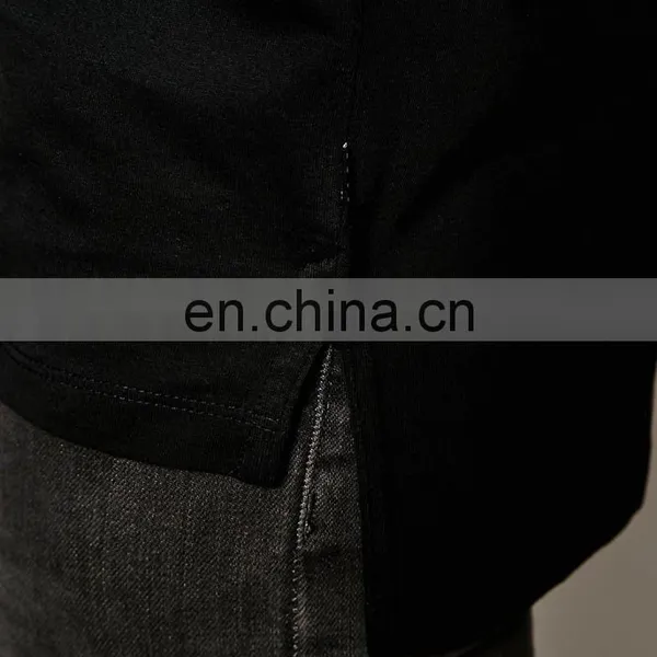 Men Plain Black Cotton Longline T-shirts Cheap photo-4