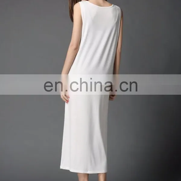 OEM Plain Color Modal Fabric Girls Slip Dress Women Casual Loose Shirt Basic Maxi Dress for Summer photo-5