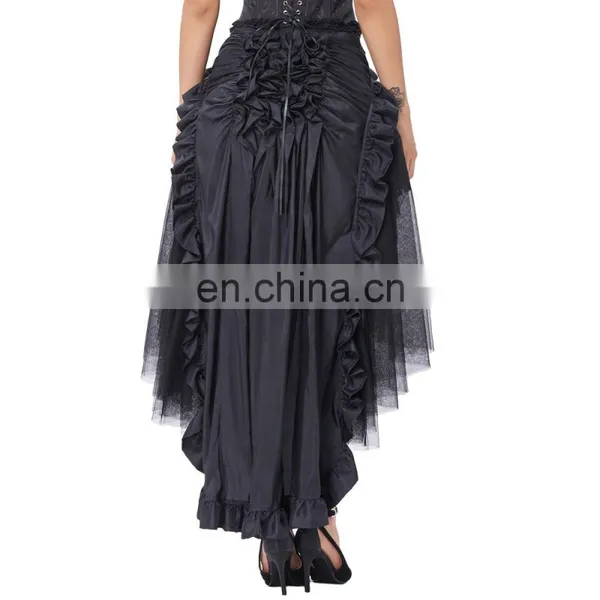 Belle Poque Steampunk Retro Victorian Punk Cincher Lace up Long Ruffle Open Pencil Skirt BP000206-1 photo-3