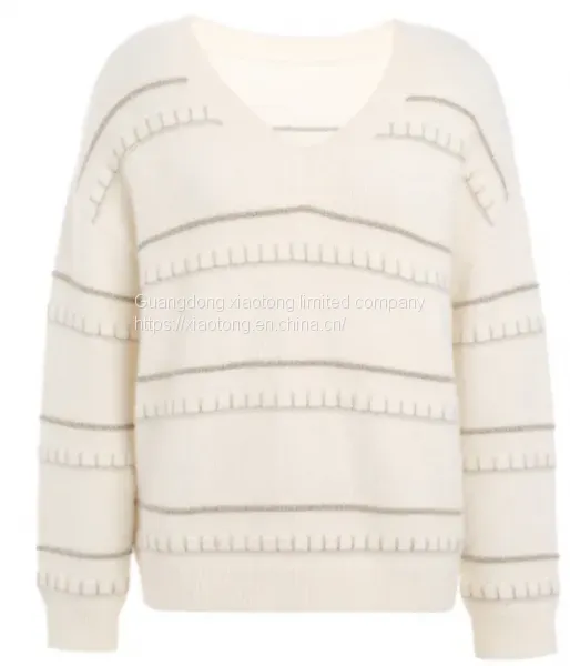 Fashion Clothing Women′s V-Neck Embroidered Sweaters With Gold Thread Apparel photo-3
