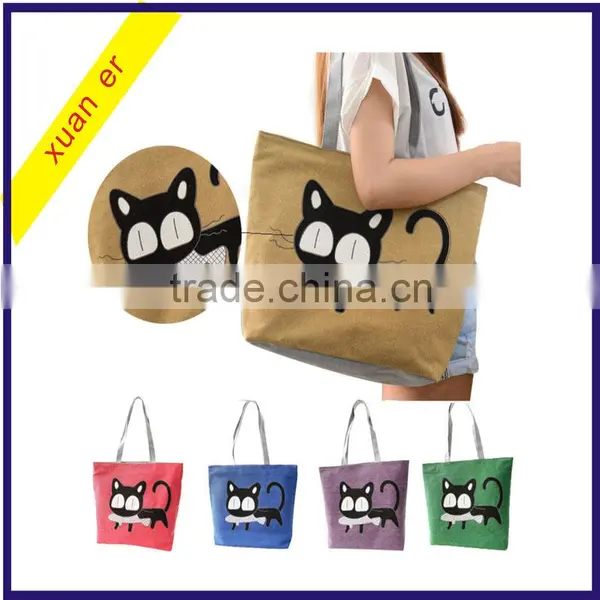 Fashion Cartoon Animals Custom Cat Printed Canvas Messenger Handbags photo-2