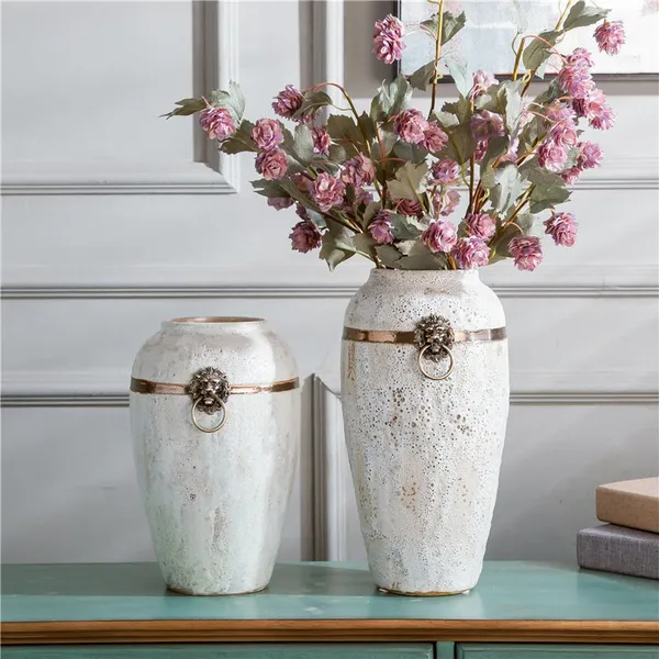 White Bubble Copper Ring Chinese Style Furniture Market Ceramic Vase For Hand Made Decor photo-2